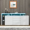 Sideboard 160 cm mit LED, 2 Türen, 4 Schubladen, offenen Fächern, Glasfach, modernes Aufbewahrungs- und Anrichtenmöbel,Weiß Bild 4