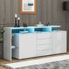 Sideboard 160 cm mit LED, 2 Türen, 4 Schubladen, offenen Fächern, Glasfach, modernes Aufbewahrungs- und Anrichtenmöbel,Weiß Bild 2