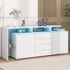 Sideboard 160 cm mit LED, 2 Türen, 4 Schubladen, offenen Fächern, Glasfach, modernes Aufbewahrungs- und Anrichtenmöbel,Weiß Bild 5