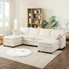 Sofa L-förmig 280x152x82 cm, 6‑Sitzer, Cordbezug, Stauraum & USB-Anschlüsse, Beige Bild 2
