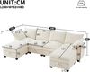 Sofa L-förmig 280x152x82 cm, 6‑Sitzer, Cordbezug, Stauraum & USB-Anschlüsse, Beige Bild 4