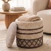 Sitzhocker mit Stauraum aus Wolle 40cm Beige Stoff Rund - Design Boho Stoffhocker mit abnehmbarem Deckel - Polsterhocker Schminktisch Hocker - Beistellhocker für Wohnzimmer Handmade Bild 2