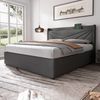 Polsterbett 180×200 cm aus Baumwoll-Leinen-Stoff mit USB-und Typ-C-Ladefunktion, grau Bild 2
