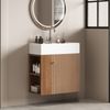 Flieks Waschtisch 55 x 31 x 66.5 cm, wandhängender Badezimmerschrank mit Keramikwaschbecken, Seitregal, Soft-Close Tür, Braun Bild 4
