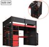 Merax 140x200 Gaming-Holz-Hochbett Kinderbett, Jugendbett, Einzelbett, mit Schreibtisch, mehrstufigem Stauraum, LED-Beleuchtung, USB-Ladeanschluss und schwarzer Treppe mit Stauraum, Schwarz + Rot Bild 4