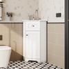 Merax Badezimmerschrank platzsparend Standmodell mit Einzelwaschbecken, MDF wasserfester Korpus, Keramikwaschbecken, Metallgriff, Badezimmer Aufbewahrungsschrank, weiß Bild 3