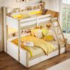 Etagenbett mit 2 Liegeflächen, LED-Beleuchtung, Schubladen, Regal, Rausfallschutz, Lattenrost, 90x200cm/140x200cm, Kinderbett, Massivholz Bild 3