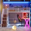 Kinder-Hochbett 90x200 cm mit Schreibtisch, Kleiderschrank, Aufbewahrungsleiter,fernbedienbares LED-Ambientelicht,Weiß Bild 3