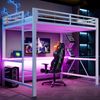 Merax Hochbett, 140x200cm, Kinderbett, Jugendbett, mit LED-Beleuchtung, USB-Ladestation und Schreibtisch, Weiß Bild 3