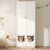 Kinderkleiderschrank mit Bügelstange, mit Katzenbett, Lackierte Platten + Spanplatte, bunte Keramikgriffen, Weiß + Naturholzfarbe, 80×50×200cm, für Schlafzimmer geeignet Bild 5