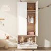 Kinderkleiderschrank mit Bügelstange, mit Katzenbett, Lackierte Platten + Spanplatte, bunte Keramikgriffen, Weiß + Naturholzfarbe, 80×50×200cm, für Schlafzimmer geeignet Bild 4