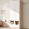 Kinderkleiderschrank mit Bügelstange, mit Katzenbett, Lackierte Platten + Spanplatte, bunte Keramikgriffen, Weiß + Naturholzfarbe, 80×50×200cm, für Schlafzimmer geeignet Bild 3