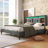 Merax Polsterbett 160*200CM Doppelbett Stauraum-Kopfteil Bett mit aufladen USB und LED-Beleuchtung Bettgestell Lattenrost aus Holz, Grau(Ohne Matratze) Bild 2