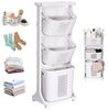 BlingBin Wäschekorb 3 Fächer Wäschesortiere,Wäschekorbwagen,Aufbewahrungskörbe mit Rollen (1er Set, 1 St, Produktabmessungen: 92 × 28 × 36,5 cm), Kunststoff Wäschesammler für Kleidung und Spielzeug, Weiß Bild 4