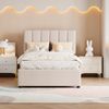 Novelux Polsterbett 90x200 cm mit Bettkasten & hydraulischem Stauraum – Leinenstoff Beige, Kinderbett Jugendbett inkl, Lattenrost, Kopfteil verstellbar Bild 2
