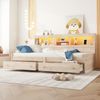 Tagesbett 90x200 cm mit LED-Beleuchtung, USB-Steckdosen und Schubladen,Multifunktionales Schlafsofa,mit Ambiente-Licht,Natur,inklusive Schaummatratze Bild 4