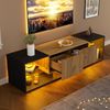 TV-Schrank mit LED, Glasablage & 2 Schubladen, 160 x 40 x 42 cm, Schwarz/Natur Bild 2