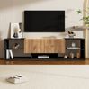 TV-Schrank mit LED, Glasablage & 2 Schubladen, 160 x 40 x 42 cm, Schwarz/Natur Bild 3