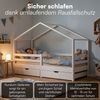Bellabino 'Abia' Hausbett 90x200 cm mit Matratze und 2 Schubladen, weiß, Kiefer Massivholz, Montessori Kinderbett mit Stauraum, inkl. Rausfallschutz und Lattenrost Bild 3