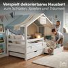 Bellabino 'Abia' Hausbett 90x200 cm mit Matratze und 2 Schubladen, weiß, Kiefer Massivholz, Montessori Kinderbett mit Stauraum, inkl. Rausfallschutz und Lattenrost Bild 5