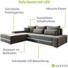 Juskys Sofa Davos Links mit Schlaffunktion - Ecksofa für Wohnzimmer mit Bettkasten & LED - Stoff Schlafsofa L Form Couch Beleuchtung - Hellgrau Bild 3
