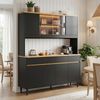 Merax Buffetschränke, Esszimmer-Hochschrank 160*40*185 cm, mehrstufigem Stauraum, integrierter Steckdose sowie USB-C- und USB-A-Anschlüssen,Mit farbigem Lichtstreifen, Schwarz + Eiche Bild 2