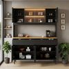 Merax Buffetschränke, Esszimmer-Hochschrank 160*40*185 cm, mehrstufigem Stauraum, integrierter Steckdose sowie USB-C- und USB-A-Anschlüssen,Mit farbigem Lichtstreifen, Schwarz + Eiche Bild 3