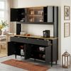 Merax Buffetschränke, Esszimmer-Hochschrank 160*40*185 cm, mehrstufigem Stauraum, integrierter Steckdose sowie USB-C- und USB-A-Anschlüssen,Mit farbigem Lichtstreifen, Schwarz + Eiche Bild 5