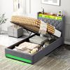 MODFU Polsterbett Funktionsbett Stauraumbett Gästebett (Stilvolles Polsterbett Dunkelgrau aus hochwertigem holländischen Samt mit hochelastischem Schaumstoff, 1-tlg, 90*200), Mit LED-Lichtleiste und USB-Aufladung Bild 2