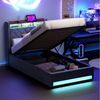MODFU Polsterbett Funktionsbett Stauraumbett Gästebett (Stilvolles Polsterbett Dunkelgrau aus hochwertigem holländischen Samt mit hochelastischem Schaumstoff, 1-tlg, 90*200), Mit LED-Lichtleiste und USB-Aufladung Bild 5