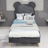 Polsterbett 90x200 cm in Grau mit Stauraum – Kinderbett aus Stoff und Metall mit gepolstertem Kopfteil Bild 3