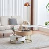 Couchtisch MDF mit höhenverstellbarer Platte & Schublade, 70 x 70 x 56 cm + 60 x 60 x 27 cm, Weiß/Gold Bild 2