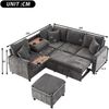 Merax Chenille-Ecksofa, 205cm L-förmiges Sofa mit Schlaffunktion, Ausziehsofa mit Hocker, Leselampe, USB&Type-C, Ausgestattet mit verstecktem Tisch, Ausklappbarer Couchtisch mit zwei Getränkehaltern, Grau Bild 4