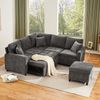 Merax Chenille-Ecksofa, 205cm L-förmiges Sofa mit Schlaffunktion, Ausziehsofa mit Hocker, Leselampe, USB&Type-C, Ausgestattet mit verstecktem Tisch, Ausklappbarer Couchtisch mit zwei Getränkehaltern, Grau Bild 2