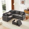 Merax Chenille-Ecksofa, 205cm L-förmiges Sofa mit Schlaffunktion, Ausziehsofa mit Hocker, Leselampe, USB&Type-C, Ausgestattet mit verstecktem Tisch, Ausklappbarer Couchtisch mit zwei Getränkehaltern, Grau Bild 5