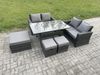 Fimous 7 Sitzer Hoher Rücken Gartengartenmöbel Rattan Sofa Esstisch Set mit 3 Fußhockern Dunkelgrau gemischt Bild 2