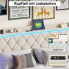 PXloue Polsterbett Stauraumbett Geeignet für kleine Wohnungen (Kopfteil mit 2 USB-Anschlüsse und 1 Typ-C-Ladeport), Hydraulisches Doppelbett, mit LED-Leisten, Samtbezug, 160x200 Bild 2