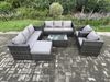 Fimous Outdoor Lounge Sofa Set Wicker PE Rattan Gartenmöbel Set mit 2 Sessel Oblong Couchtisch Großer Fußhocker Dunkelgrau Gemischt Bild 2
