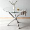 Runder Esstisch 80x80x76 cm aus Glas und Metall, silberfarben, mit stabilem Kreuzfuß Bild 2