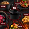 4er Mini Dutch Oven Set aus Gusseisen – mit Holzuntersetzern & Rezeptbuch, 300 ml Portionsgröße, für Grill, Backofen & Herd Bild 4
