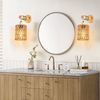 MUPOO LED Wandleuchte Vintage Innen Wandleuchte,E27 Retro Holz Wandlampe, Warmweiß Glühbirne, LED fest integriert, mit Rattan Lampenschirm,Handgewebte im Farmhouse - Stil Bild 2