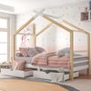 Hausbett 90x200 cm Kinderbett mit Schubladen und Dach, Massivholz Bettgestell mit Stauraum, Montessori Design Weiß Bild 2