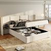Polsterbett 160 x 200 cm, hydraulisches Breitohrbett mit USB-Anschluss, mit Steckdosen, mit zwei Nachttischen mit Stauraum, Holzlattenrost, einfacher Aufbau, Samt, Beige Bild 2