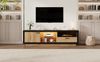 TV-Schrank mit LED-Beleuchtung, Glasablagen & Stauraum, 160x40x50 cm, schwarz/eiche Bild 3