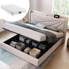 Polsterbett aus Baumwoll-Leinen mit Stauraum, USB-Anschluss & Matratze, 160x200 cm, Beige Bild 1