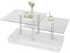 Couchtisch >Arian< in Glas, weiß marmoriert - 110x39x60 (BxHxT) Bild 2