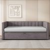 Merax Polsterbett Ausziehbares Schlafsofa 90/180*200 cm mit Lattenrosten, Multifunktionsbett Samtstoff dunkelgrau Bild 4