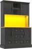 Hochschrank H 180 x T 40 x B 115 cm mit App-gesteuerter LED, 3 Schubladen, Holzoptik Schwarz/Natural Bild 4