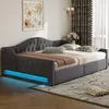 Schlafsofa mit Bettfunktion, LED-Beleuchtung, Lattenrost, Armlehnen und Rückenlehne, 140x200cm, Doppelbett, Polsterbett, Stauraumbett Bild 2