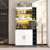 Ulife Küchenbuffet Küchenschrank, Buffet mit LED-Ambiente-Beleuchtung und Kabellöchern Küchen-Highboard aus Holz, viel Platz für Mikrowelle Bild 2